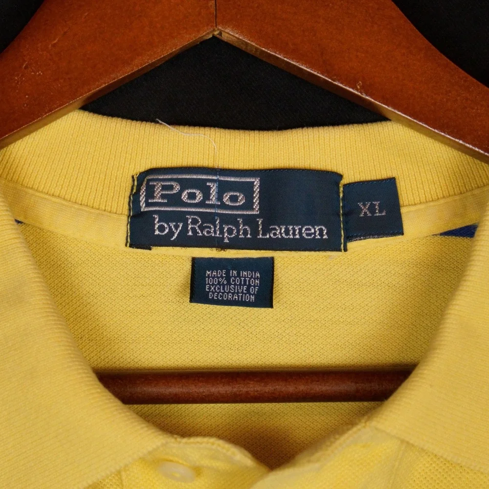 Polo Ralph Lauren Polo Shirt Mens XL Yellow Striped Vintage Short Sleeve Cotton